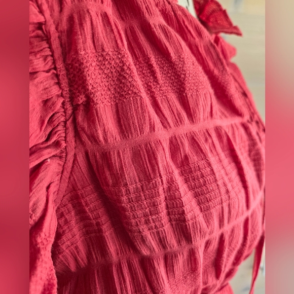 NWT Max Studio Ruffle Sleeve Tie Neck Cotton Lined Mini Dress Sz M - Picture 2 of 7